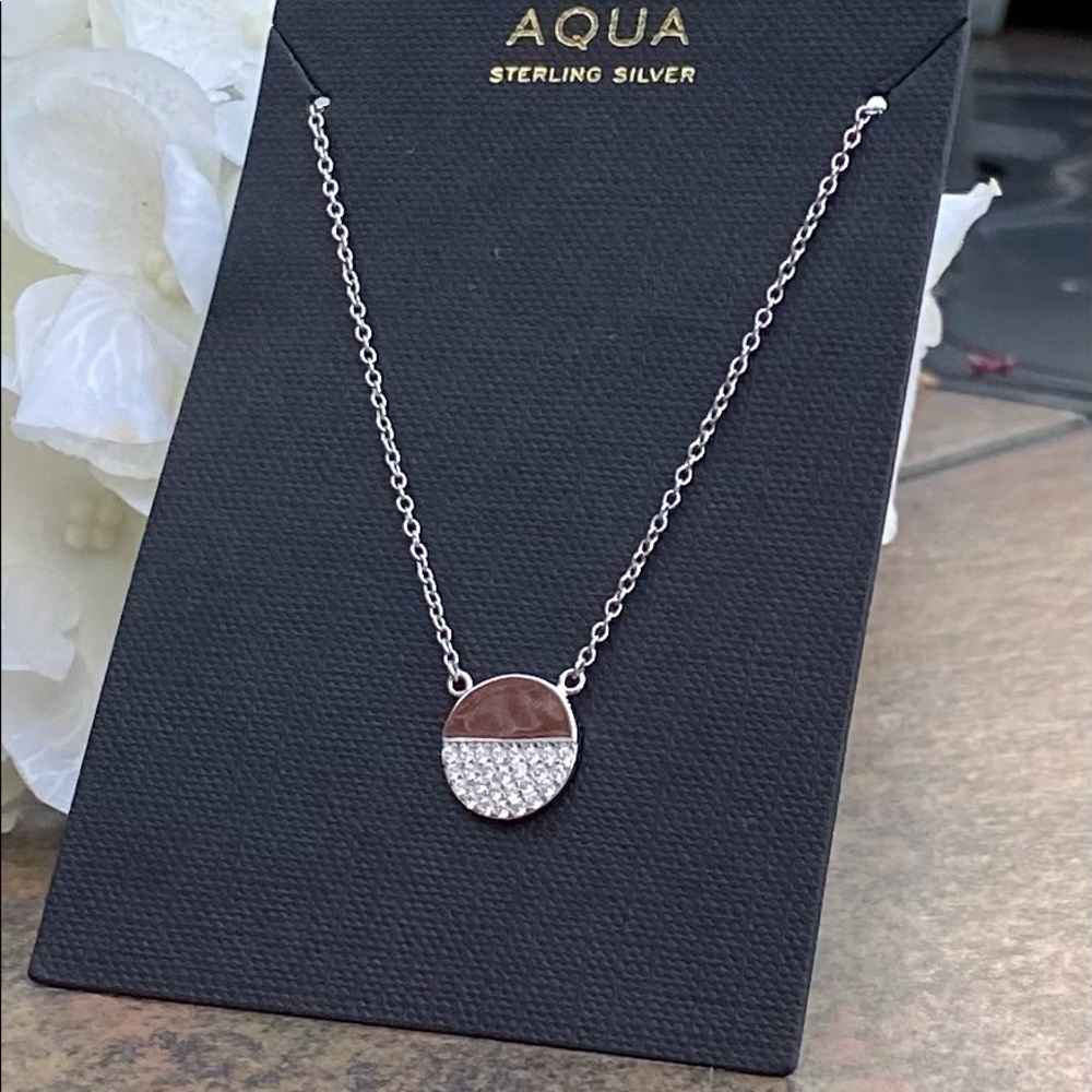 NWT BLOOMINGDALE’S AQUA STERLING SILVER PAVE CIRCLE DISC PENDANT NECKLACE
